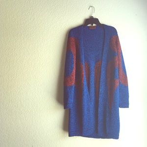 Missoni blue metallic yarn open front cardigan